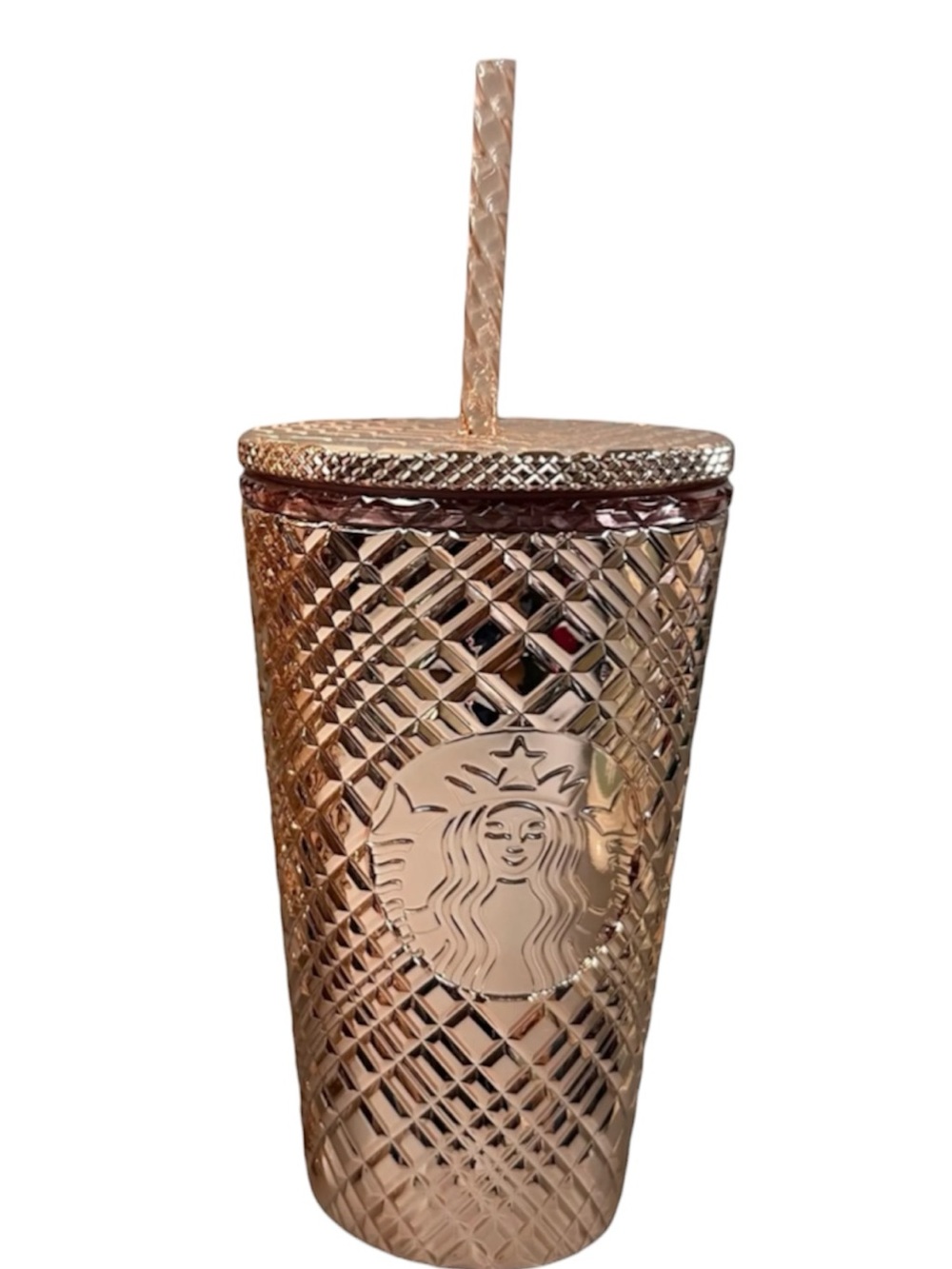 Starbucks Rose Gold Quilted Metallic Tumbler with Straw